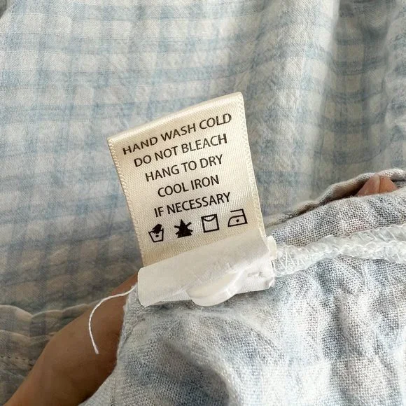 Frosty Blue Gingham Button Down Crop - Super Soft, Not See Through - Picture 6 of 7